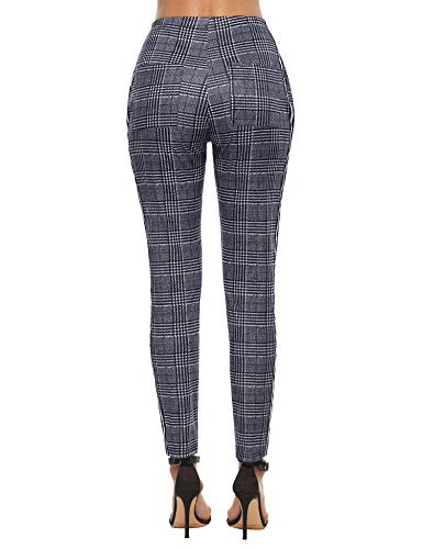 Akalnny Mallas de Deports Largas Pantalones Deportivos Leggings Mujer Elásticos Pantalon Patrón de Cuadros con Banda Lateral para Yoga Running Fitness