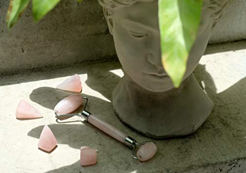 Akarell Rodillo De Jade Autentico en Cuarzo Rosa Masaje Con Piedras Faciales Masajeador Natural Antienvejecimiento Rosa Cristal Rose Quartz Roller Facial Para Cuello Cara Ojos Cuerpo Jade Roller