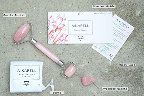 Akarell Rodillo De Jade Autentico en Cuarzo Rosa Masaje Con Piedras Faciales Masajeador Natural Antienvejecimiento Rosa Cristal Rose Quartz Roller Facial Para Cuello Cara Ojos Cuerpo Jade Roller