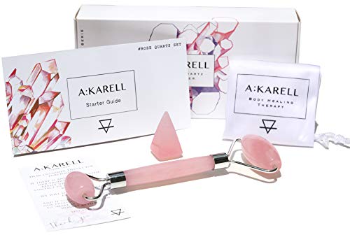 Akarell Rodillo De Jade Autentico en Cuarzo Rosa Masaje Con Piedras Faciales Masajeador Natural Antienvejecimiento Rosa Cristal Rose Quartz Roller Facial Para Cuello Cara Ojos Cuerpo Jade Roller