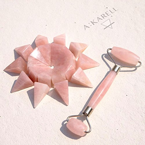 Akarell Rodillo De Jade Autentico en Cuarzo Rosa Masaje Con Piedras Faciales Masajeador Natural Antienvejecimiento Rosa Cristal Rose Quartz Roller Facial Para Cuello Cara Ojos Cuerpo Jade Roller