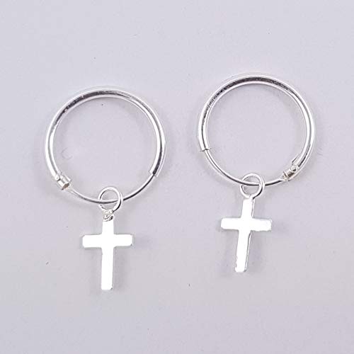AKIEE Aros De Plata de Ley 925 Con Cruz Pluma Pendientes para Mujer Hombre (Cruz)