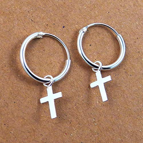 AKIEE Aros De Plata de Ley 925 Con Cruz Pluma Pendientes para Mujer Hombre (Cruz)