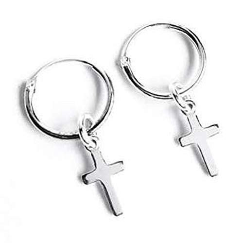 AKIEE Aros De Plata de Ley 925 Con Cruz Pluma Pendientes para Mujer Hombre (Cruz)