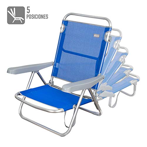 Aktive 62607 - Silla de playa azul plegable 5 posiciones 61 x 48 x 80 cm