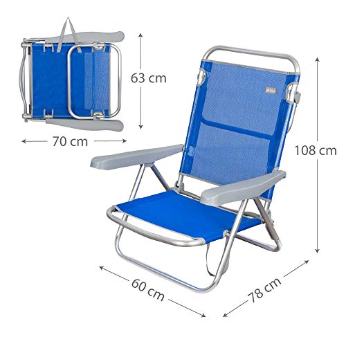 Aktive 62607 - Silla de playa azul plegable 5 posiciones 61 x 48 x 80 cm