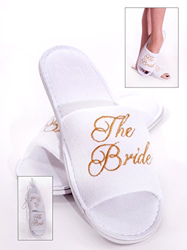Alandra Gifts SLIP-BTB - Zapatillas de spa para novia, unisex, color blanco y dorado, talla única