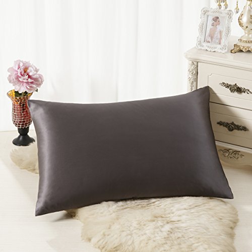 Alaska Bear - Funda de almohada, seda natural, hipoalergénica, 19 mommes, 600 hilos, 100 % seda de morera; tamaño Queen, King y estándar, con cremallera invisible, seda sintética, gris, 50 x 75 cm