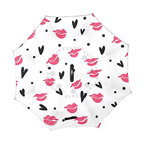 ALAZA doble capa puede Pintalabios besos paraguas coches Reverse resistente al viento lluvia paraguas para coche al aire libre con asa en forma de C