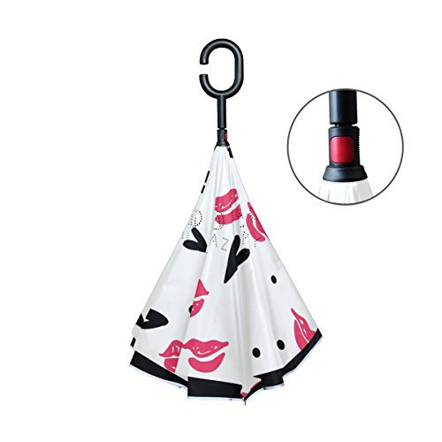 ALAZA doble capa puede Pintalabios besos paraguas coches Reverse resistente al viento lluvia paraguas para coche al aire libre con asa en forma de C