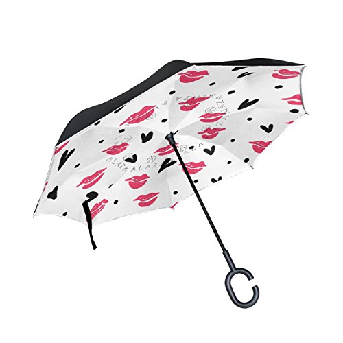 ALAZA doble capa puede Pintalabios besos paraguas coches Reverse resistente al viento lluvia paraguas para coche al aire libre con asa en forma de C