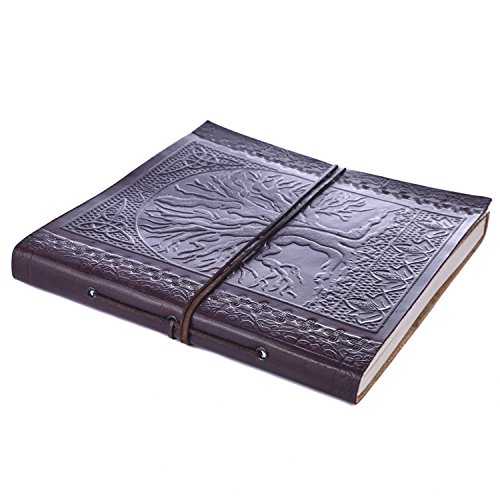 Álbum de fotos de piel en relieve grande Árbol de la vida | para adaptarse a fotos de 120 6 x 4 o 60 7 x 5 | 24 x 26 cm | Comercio justo y hecho a mano