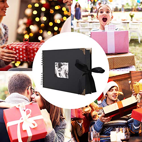 Album de Fotos Scrapbook Espiral, 80 Páginas Negras DIY Scrapbooking Album Set con 2pcs Photo Corners 6pcs Pegatinas 5pcs Plantillas 12 Rotuladores de Colores, para Boda Aniversario Cumpleaños Navidad