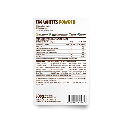 Albumina de Huevo de HSN | 100% Clara de Huevo en Polvo Deshidratada | Proteína Natural | Sin Grasas, Sin Colesterol, Vegetariano, Sin Gluten, Sin Lactosa, Sabor Natural, 500 gr