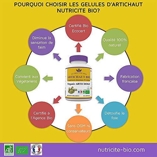 Alcachofa Biológica-90 píldoras-Nutricite Bio-Desintoxicación natural - 100% biológico y producido en Francia- Alcachofa para activar el tránsito y proteger el hígado