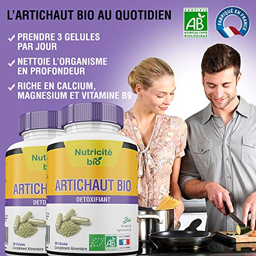 Alcachofa Biológica-90 píldoras-Nutricite Bio-Desintoxicación natural - 100% biológico y producido en Francia- Alcachofa para activar el tránsito y proteger el hígado