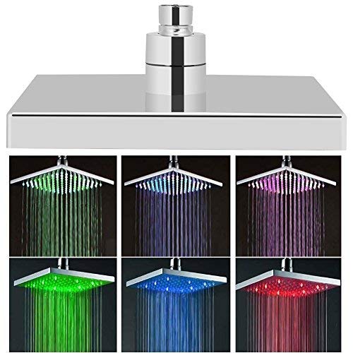 Alcachofa de ducha LED, cabezal de ducha con 7 colores LED, flujo de agua alimentado de 8 pulgadas, ABS cromado terminado 12 LED para cambiar el ambiente del cuarto de baño