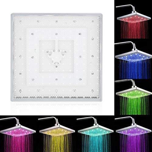 Alcachofa de ducha LED, cabezal de ducha con 7 colores LED, flujo de agua alimentado de 8 pulgadas, ABS cromado terminado 12 LED para cambiar el ambiente del cuarto de baño