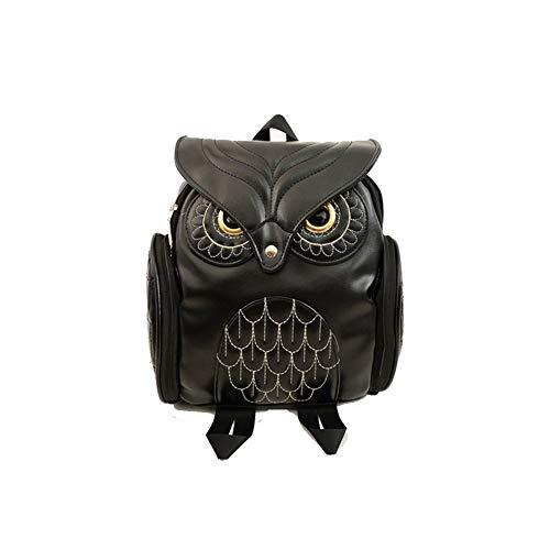 Alce Elfo Último Sentimiento de X la Moda Diseño Gótico Mochila de Dama Búho Fresco Cuero Negro PU Bolsa de Dama (Negro)