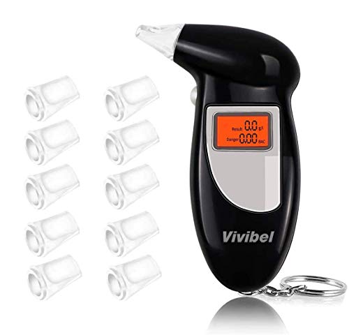 Alcoholimetro Digital, Profesional Probador de Alcohol, Probador de Alcohol portátil con Pantalla LCD, Alcoholimetro Tecnología de Sensor semiconductor, 10 boquillas