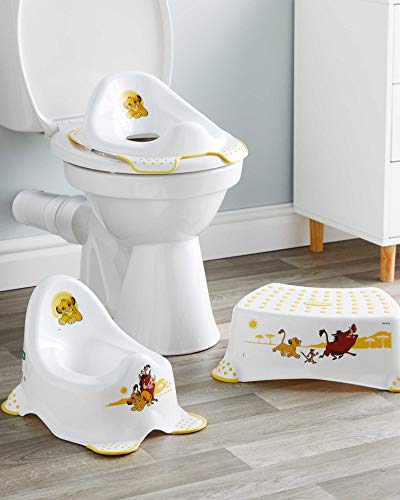 Aldi Lion King - Asiento de inodoro con patas antideslizantes, color blanco con detalles amarillos