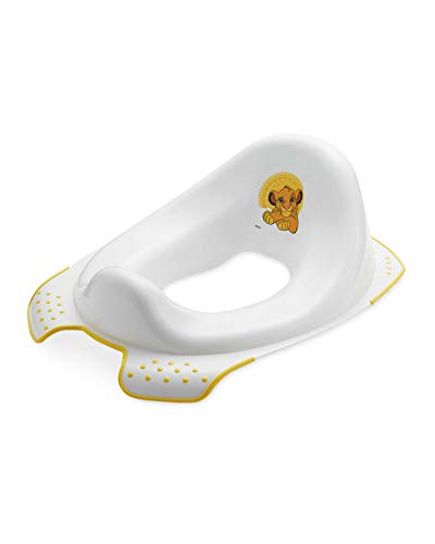 Aldi Lion King - Asiento de inodoro con patas antideslizantes, color blanco con detalles amarillos