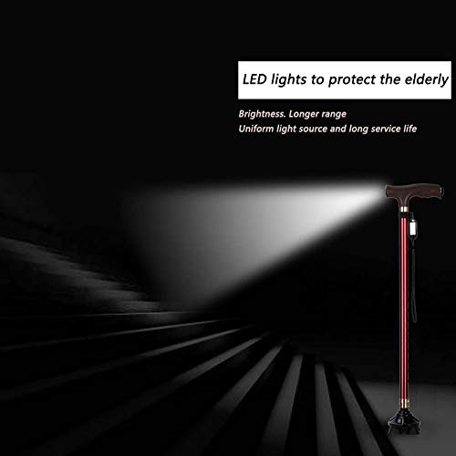 Aleación de Aluminio Viejo Hombre muletas, la lámpara LED de Cuatro pies Multiuso Muletas Mayores ergonómico Antideslizante de la Caña de antebrazo muletas de Metal de caña Ajustable Walker