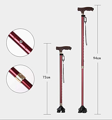 Aleación de Aluminio Viejo Hombre muletas, la lámpara LED de Cuatro pies Multiuso Muletas Mayores ergonómico Antideslizante de la Caña de antebrazo muletas de Metal de caña Ajustable Walker