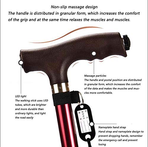 Aleación de Aluminio Viejo Hombre muletas, la lámpara LED de Cuatro pies Multiuso Muletas Mayores ergonómico Antideslizante de la Caña de antebrazo muletas de Metal de caña Ajustable Walker