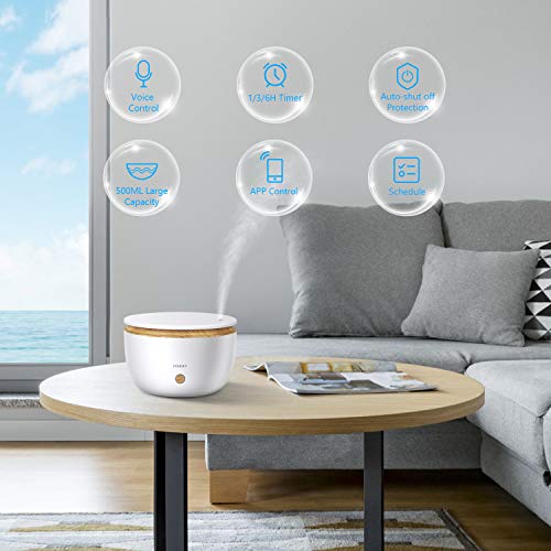 Alexa Humidificador de Aceites Esenciales, Etersky 500ml Difusor de Aromaterapia WiFi, 2 Modos Humidificador Ultrasónico con Temporizador control de APP, Alexa Echo, Google Home para Hogar, Bebé