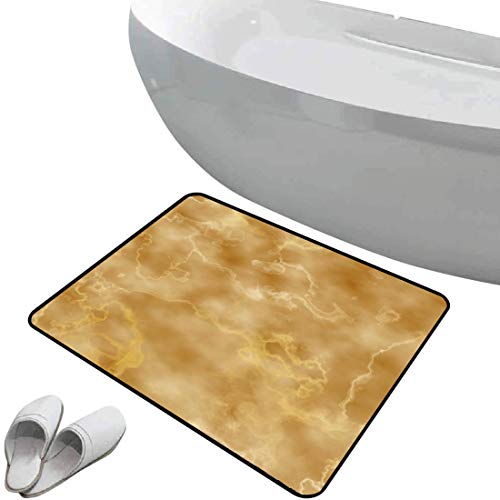 Alfombra de baño antideslizante de felpudo Mármol Alfombrilla goma antideslizante Nublado Granito Cristal natural Formación de roca Motivo Tonos de tierra Estampado,Café claro y Marrón,Interior/Exteri