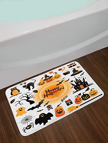Alfombra De Baño Antideslizante Todos los Objetos del día de Reliquias Casa encantada Búho y Truco o golosina Gato Negro Cocina Mascota Alfombrilla De Baño(80cmx60cm)