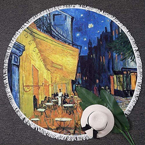 Alfombra de playa grande y redonda，Vincent Van Gogh - The Cafe Terrace en The Place De Forum In Arles at Nigh，adecuado para interior y exterior，picnic，piscina，playa，piscina，estera de yoga，este