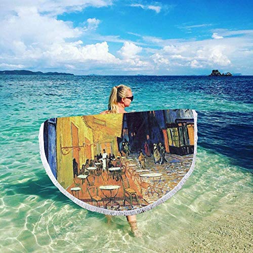 Alfombra de playa grande y redonda，Vincent Van Gogh - The Cafe Terrace en The Place De Forum In Arles at Nigh，adecuado para interior y exterior，picnic，piscina，playa，piscina，estera de yoga，este