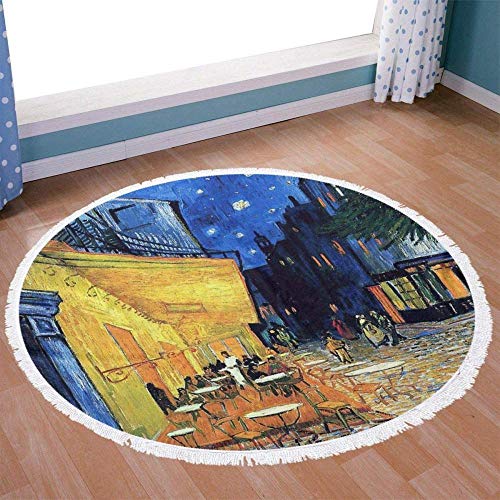 Alfombra de playa grande y redonda，Vincent Van Gogh - The Cafe Terrace en The Place De Forum In Arles at Nigh，adecuado para interior y exterior，picnic，piscina，playa，piscina，estera de yoga，este