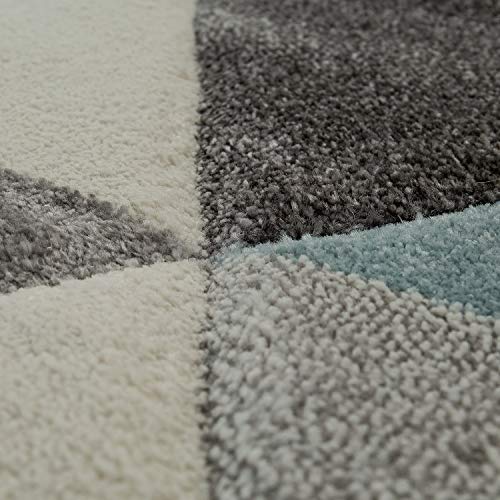 Alfombra Pelo Corto Salón Turquesa Gris Tonos Pastel Motivo Rombos Triángulos, tamaño:80x150 cm