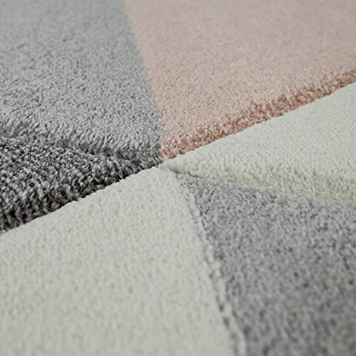 Alfombra Salón Rosa Gris Tonos Pastel Diseño 3D Motivo Triángulos Pelo Corto, tamaño:80x150 cm