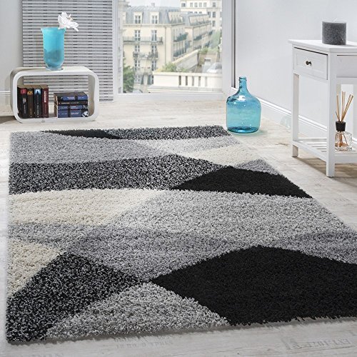 Alfombra Shaggy Pelo Alto Pelo Largo Estampada En Gris Negro Blanco, tamaño:200x280 cm