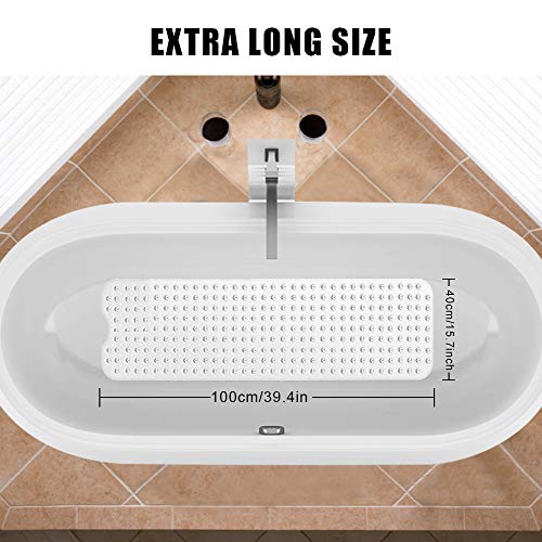 Alfombrilla de Baño, Extralargo Alfombra para Bañera Antideslizante con 200 Potentes Ventosas, Antibacterial,Resistente al Moho, Lavable a Máquina, para Niños Ancianos (100*40cm, Blanco transparente)