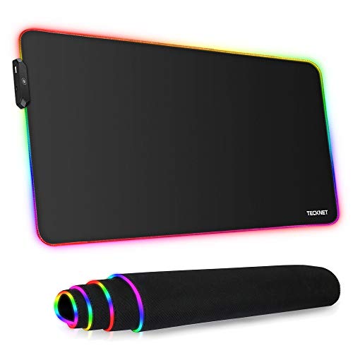 Alfombrilla de Ratón Gaming RGB TECKNET 800*400*4mm, Base de Goma Antideslizante, Superfície Suave Resistente al Agua para Gamers, PC y Portátil
