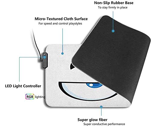 Alfombrilla de ratón RGB, Expresión facial molesta de un carro ratón LED suave extendida grande con 9 modos de iluminación 2 niveles de brillo, Alfombrillas de ratón Alfombrilla de 600x350x30 mm