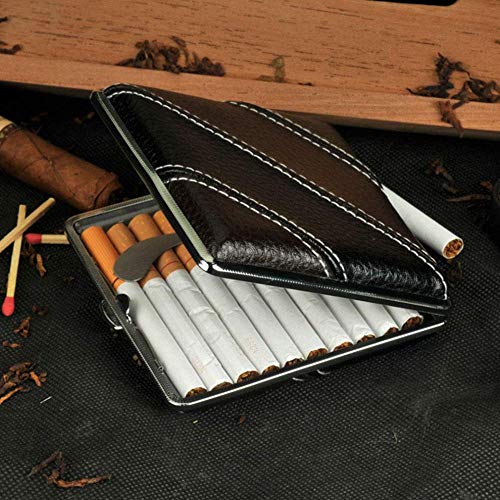 ALHJ Caja De Cigarrillos Cuero,Hombres Cuadrado Ultrafino, Portátil Pitilleras Tabaco 20 Cigarrillos,Regalos Creativos para Fumadores