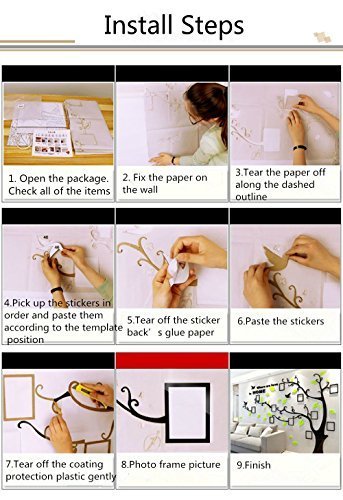 Alicemall 3D Pegatina de Árbol Vinilos Hojas Amarillos 132 * 160 cm con 11 pcs Marcos de Foto Adhesivo Decorativo de Pared para Dormitorio Hogar Oficina