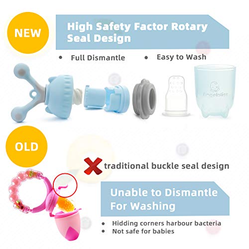 Alimentador antiahogo bebe, chupete fruta bebe de ANGELBLISS (2 piezas), mordedores bebes | Además incluye bolsitas de silicona de S,L