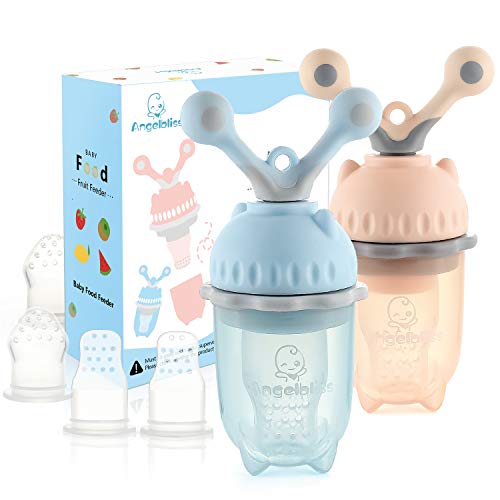 Alimentador antiahogo bebe, chupete fruta bebe de ANGELBLISS (2 piezas), mordedores bebes | Además incluye bolsitas de silicona de S,L