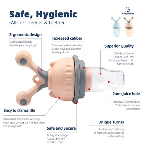 Alimentador antiahogo bebe, chupete fruta bebe de ANGELBLISS (2 piezas), mordedores bebes | Además incluye bolsitas de silicona de S,L