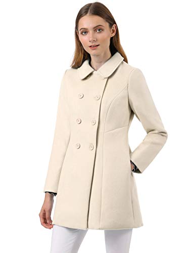 Allegra K Abrigo Collar Peter Pan Trench Doble Botonadura de Mujer Beige XS