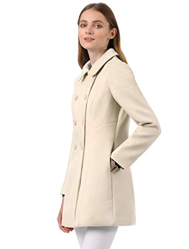 Allegra K Abrigo Collar Peter Pan Trench Doble Botonadura de Mujer Beige XS