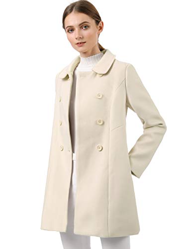 Allegra K Abrigo Collar Peter Pan Trench Doble Botonadura de Mujer Beige XS
