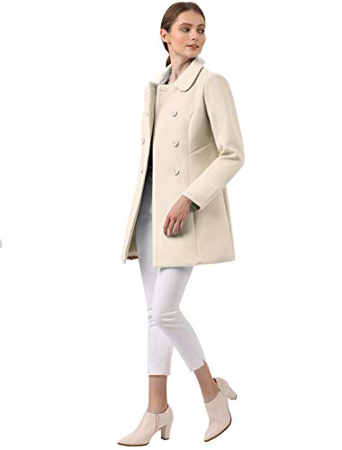 Allegra K Abrigo Collar Peter Pan Trench Doble Botonadura de Mujer Beige XS